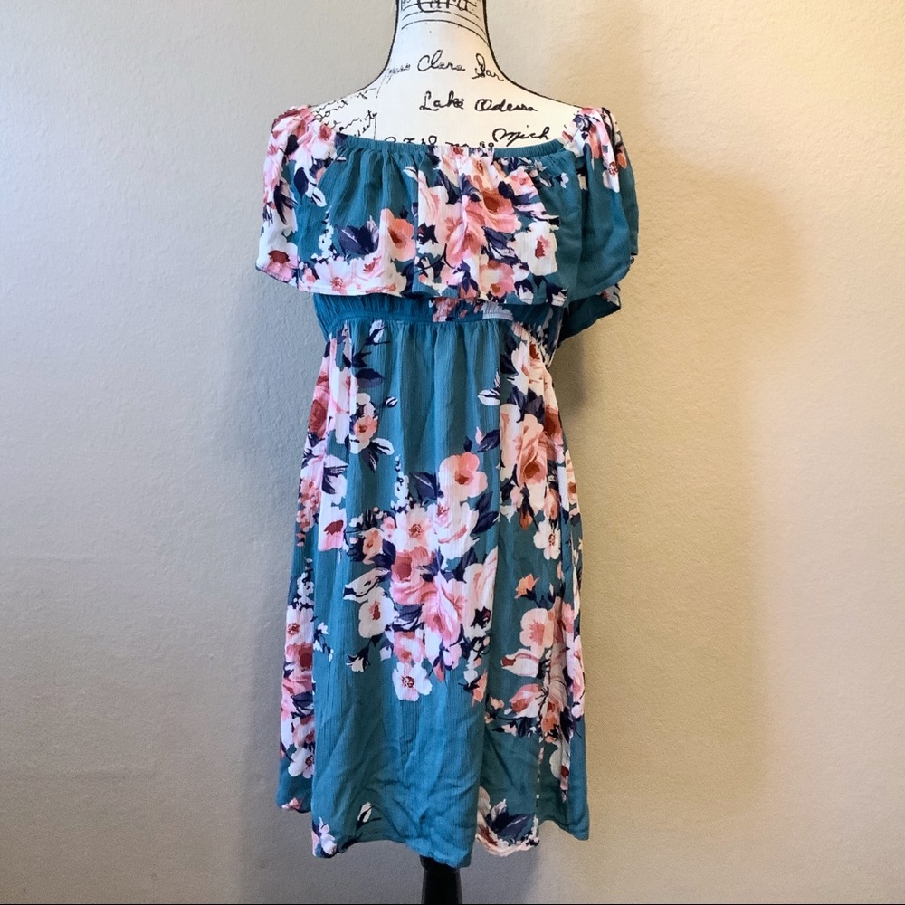 Haute Monde Blue Off Shoulder Floral Dress Size XL